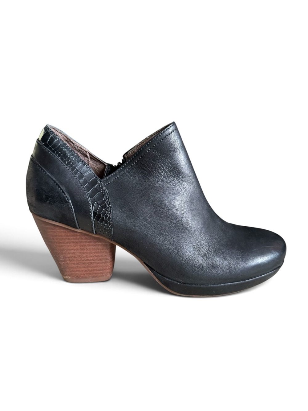 Dansko Marcia Ankle Booties Black Leather Stacked Wood Heel EU 40 (US 9.5-10)